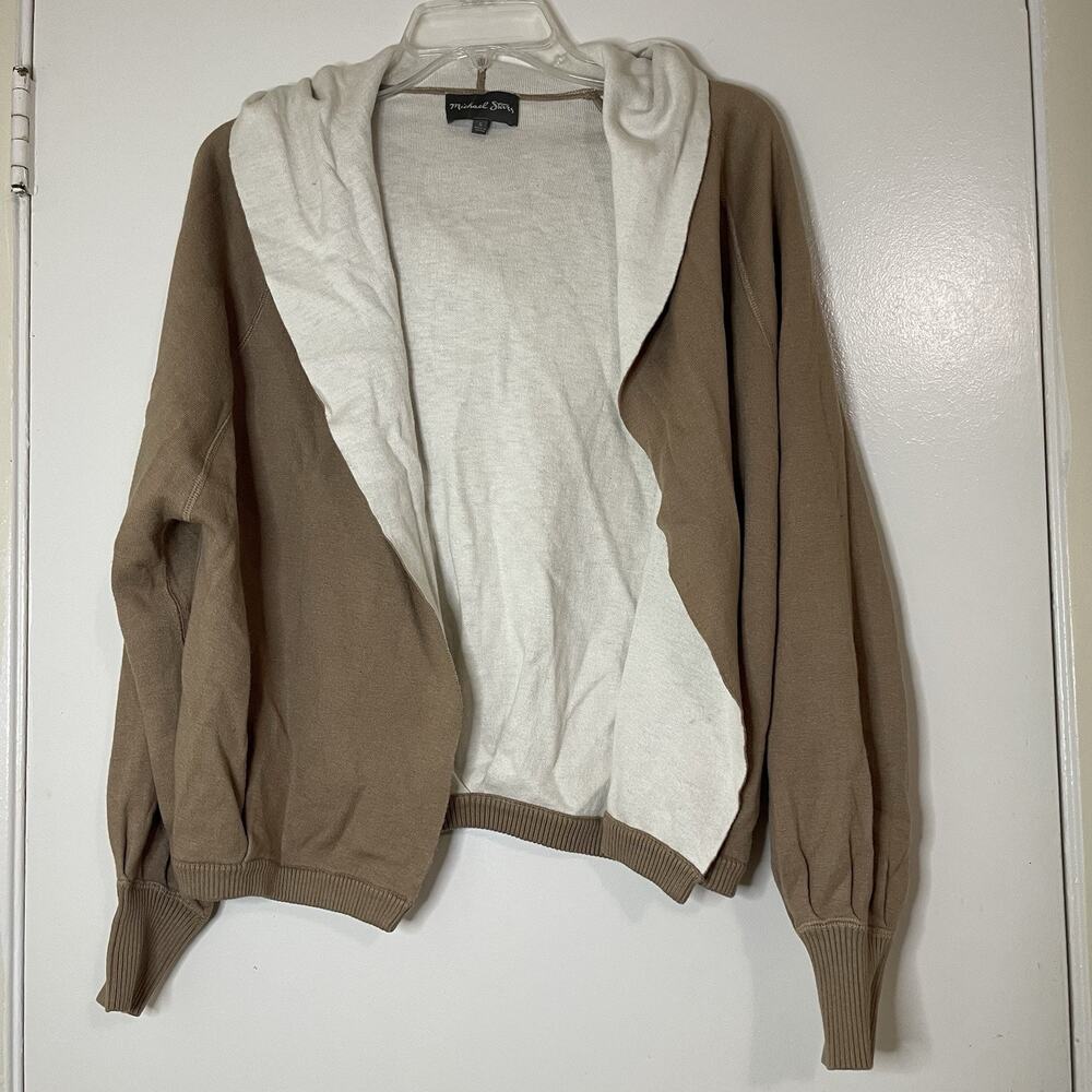 Michael Stars two-tone split colorblock hoodie tan brown sweater small
